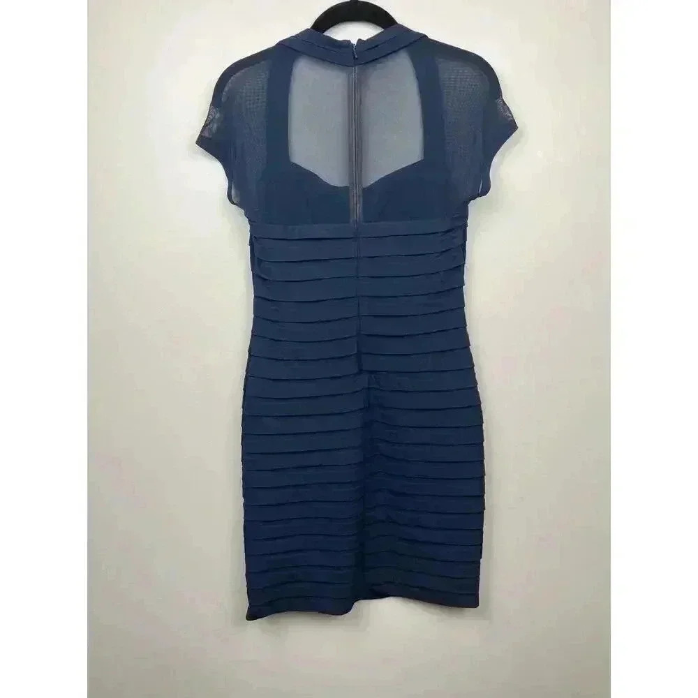 Tadashi Petite Blue Mesh Cap Sleeve Layered Midi Dress - size Small Petite